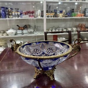 Centro de mesa cristal súper tallado azul con bronce