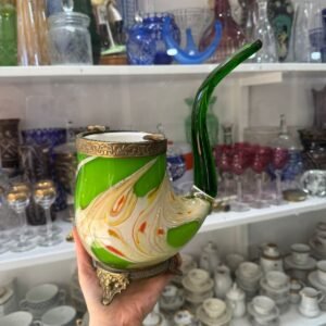 Gran cenicero en forma de pipa en cristal de murano verde con bronce