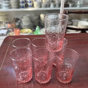 Juego de 6 vasos rosas de vidrio