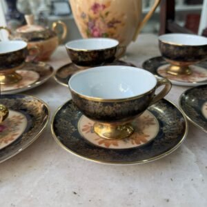 Juego de café porcelana tsuji pintado a mano con oro