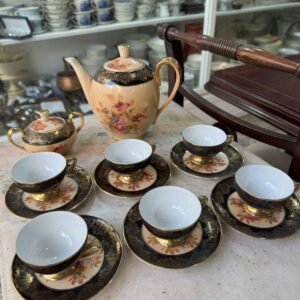 Juego de café porcelana tsuji pintado a mano con oro