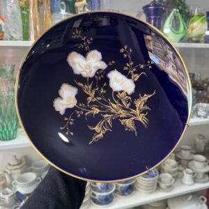 Plato grande azul cobalto pintado a mano porcelana alemana