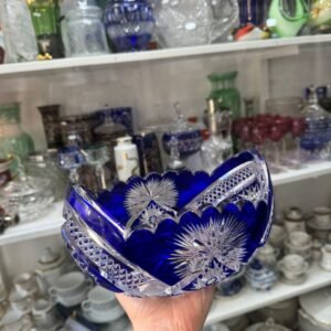 Exquisita jardinera / centro de mesa de cristal súper tallado azul estilo BACCARAT