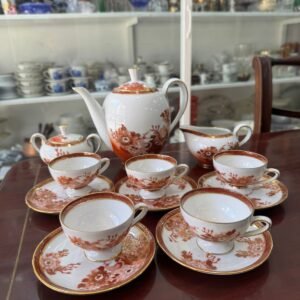 Juego de café porcelana tsuji pintado a mano con oro