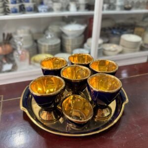 Juego de 6 hueveras con fuente LIMOGES azul cobalto con oro
