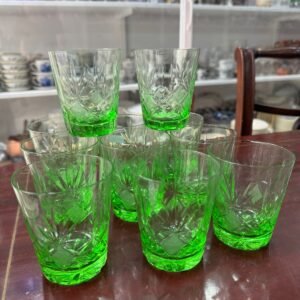 Juego de 10 vasos de cristal súper tallado verde