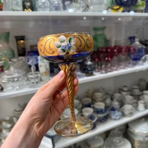Copón de cristal de murano veneciano pintado a mano con oro
