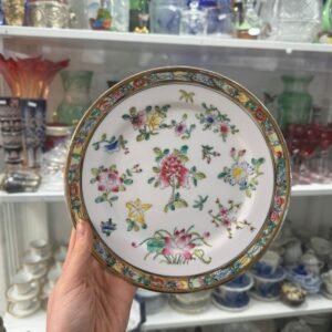 Plato porcelana oriental pintado a mano con oro