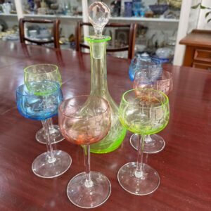 Juego de botellón con 6 copas de cristal altas URANIO