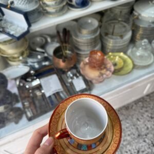 Juego de 6 dúos de café porcelana pintada a mano japonesa – se ve a la geisha en el fondo de la taza