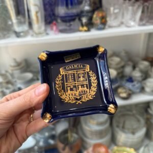 Cenicero porcelana oro de ley azul cobalto con oro