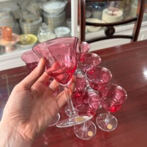 Juego de 12 copas de cristal rosadas checoslovacas
