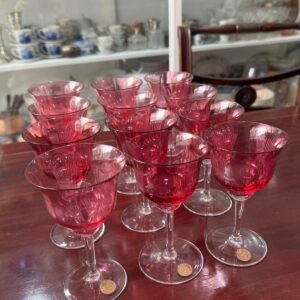 Juego de 12 copas de cristal rosadas checoslovacas