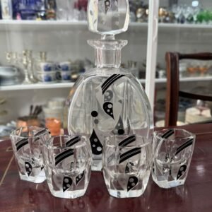 Botellón con 4 vasos de cristal ART-DECO germany 1930s