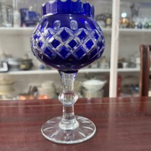 Florero / copon de cristal súper tallado azul