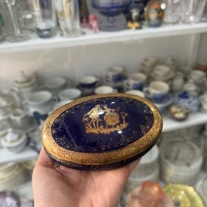 Cofre porcelana limoges azul cobalto con oro