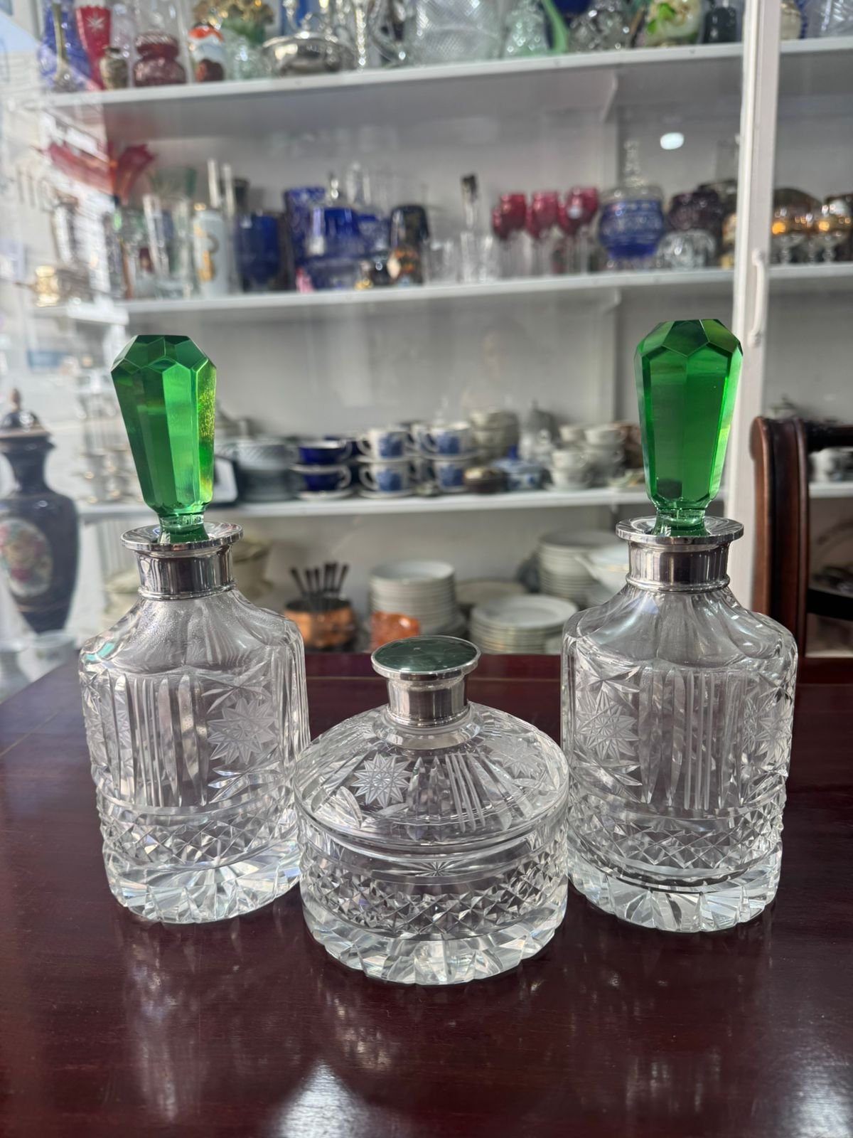 Set de perfumeros de cristal súper tallado europeo pico plata 925 - Image 5