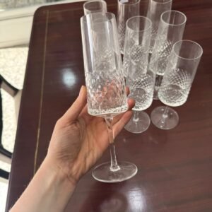 Juego de 9 copas de cristal súper tallado para champagne