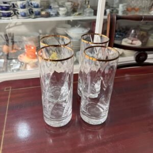 Set de 4 vasos de cristal con dorado