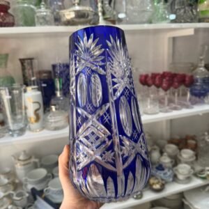 Florero cristal súper tallado azul