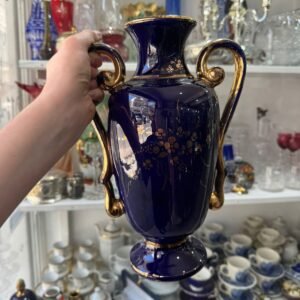 Anfora azul cobalto con oro