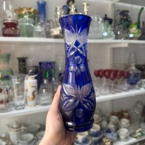 Florero de cristal súper tallado azul