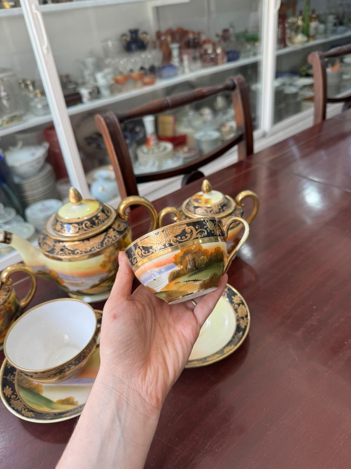 Juego de té porcelana noritake pintado a mano - Image 2