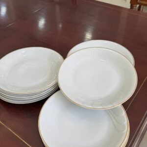 Juego de 12 platos playos porcelana polaca con guarda en oro