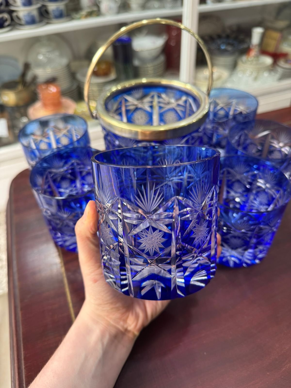 Exquisito juego de whisky cristal súper tallado azul hielera con 6 vasos - Image 3