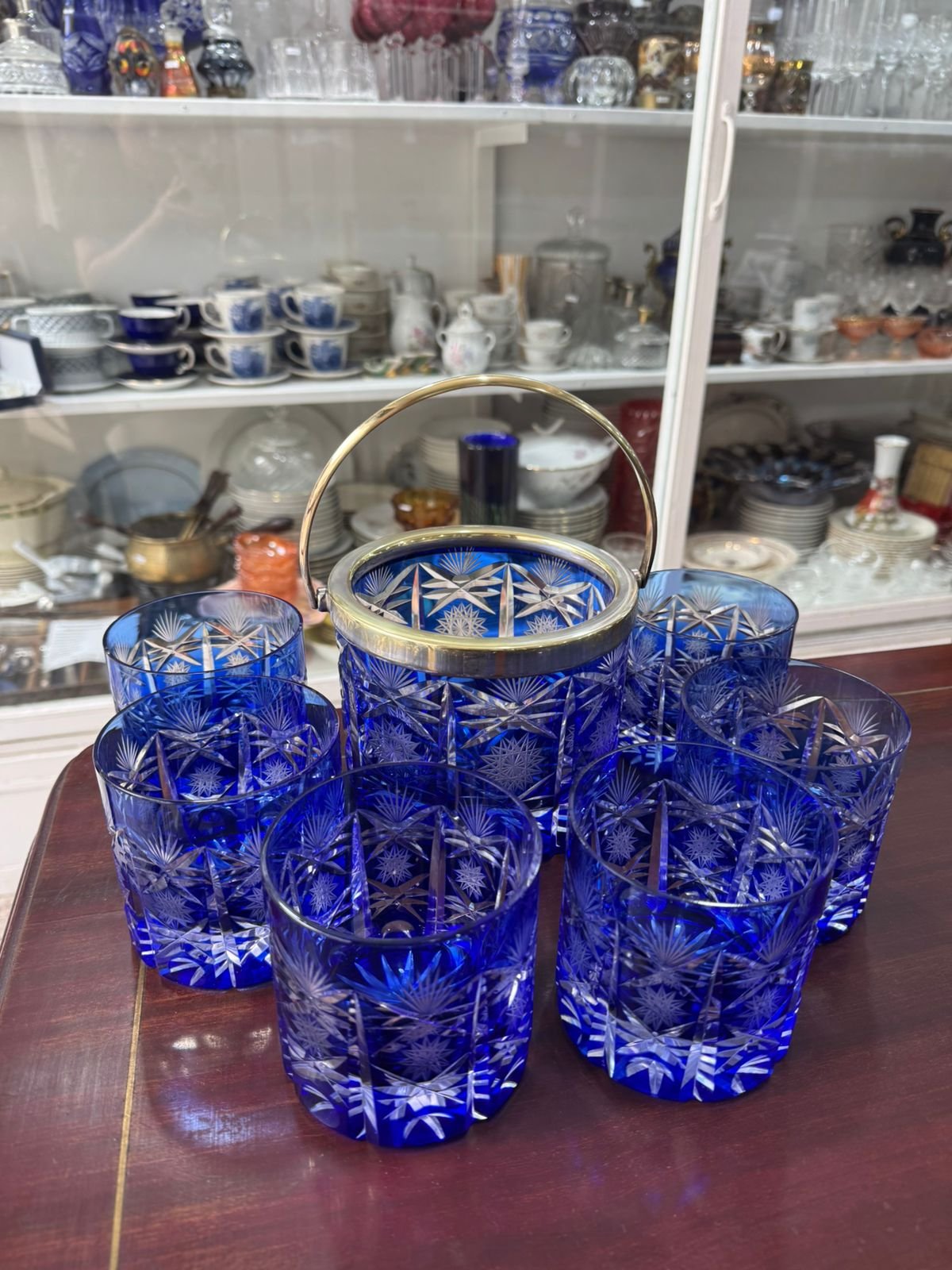 Exquisito juego de whisky cristal súper tallado azul hielera con 6 vasos - Image 9
