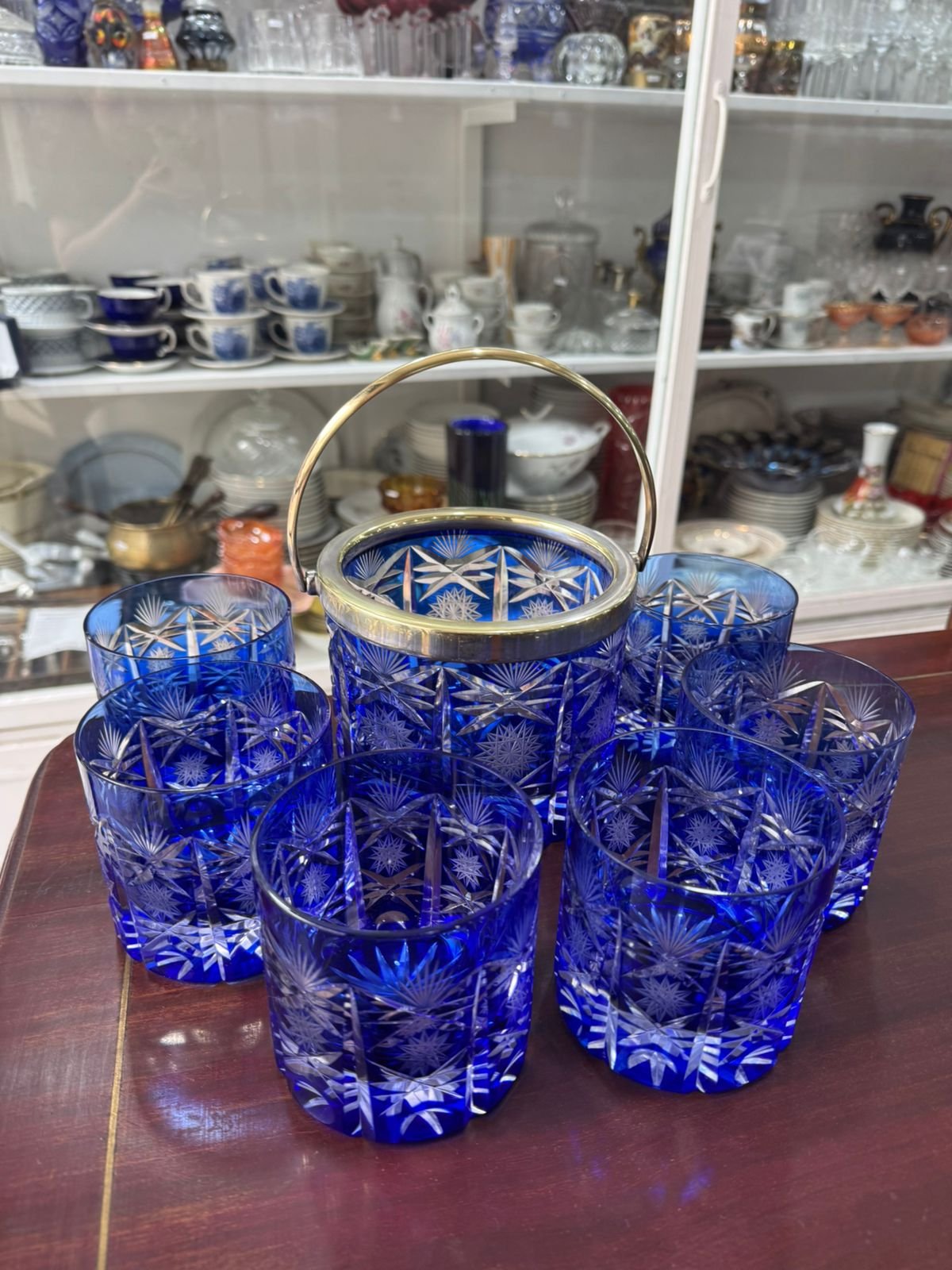 Exquisito juego de whisky cristal súper tallado azul hielera con 6 vasos - Image 10