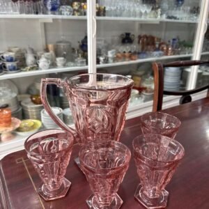 Jarra con 4 vasos ART-DECO rosa