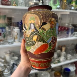 Florero o jarron porcelana satsuma pintado a mano con oro
