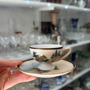 Dúo de café porcelana tsuji pintada a mano con oro