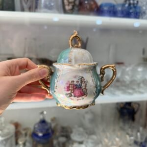 Azucarera porcelana tornasol japonesa con escenas galantes