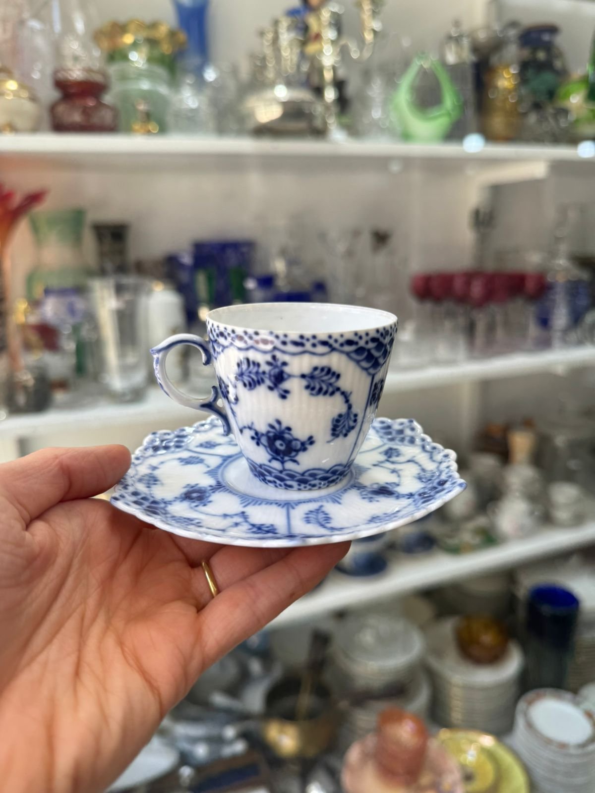 Dúo de café porcelana de colección Royal Copenhagen blue Fluted Porcelana danesa Musselmalet.