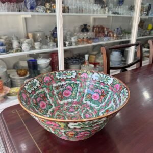 Ensaladera, frutera, centro de mesa grande porcelana oriental pintada a mano con oro