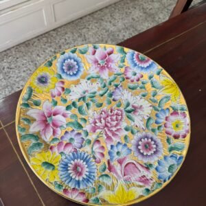 Masitero o fuente porcelana oriental pintada a mano con oro