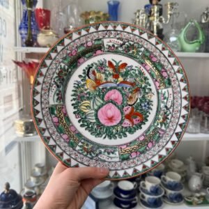 Plato porcelana oriental pintado a mano con oro