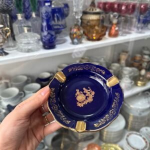 Cenicero porcelana LIMOGES azul cobalto con oro