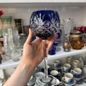 Copa alta de cristal súper tallado azul