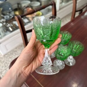 Juego de 6 copas verde cristal súper tallado estilo BACCARAT para vino