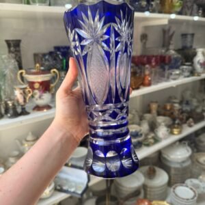 Florero de cristal súper tallado azul