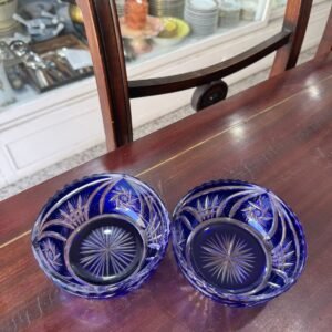 Set de 2 compoteras cristal súper tallado azul