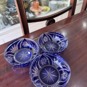 Set de 3 compoteras cristal súper tallado azul