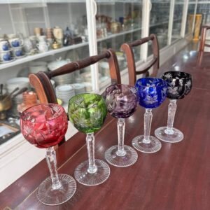 Set de 5 copas de cristal de BOHEMIA de colores