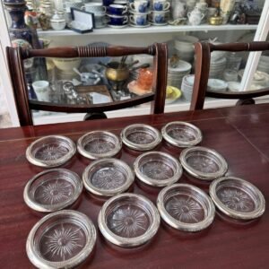 Juego de 12 posa-vasos italianos cristal con platería