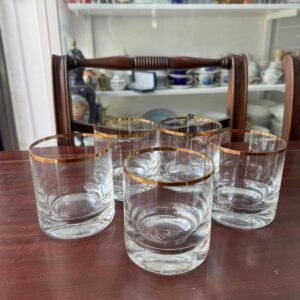 Set de 5 vasos de whisky cristal con guarda en oro