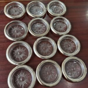 Juego de 12 posa-vasos italianos cristal con platería