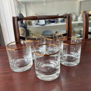 Set de 5 vasos de whisky cristal con guarda en oro